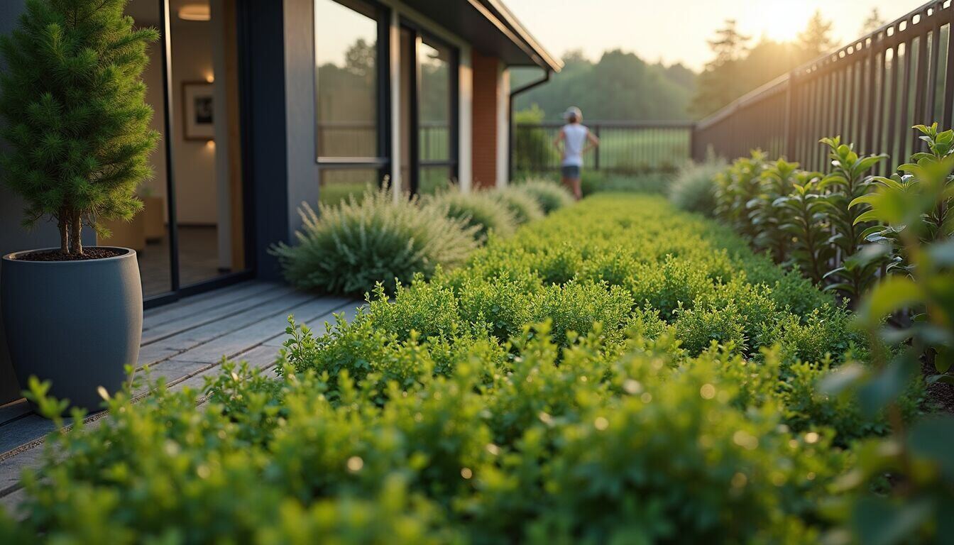 High angle view of a green roof with native plants on a modern home