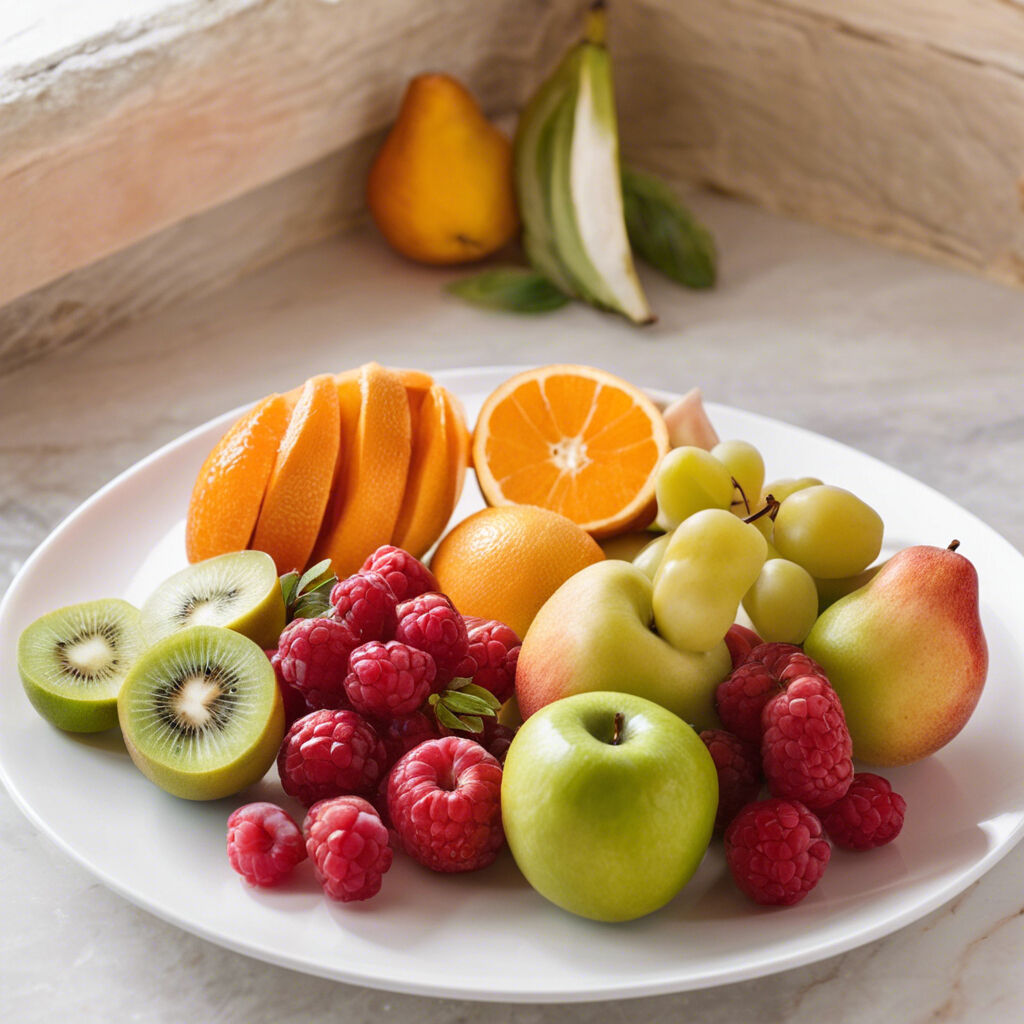 plate of fruit on natual stone countertop