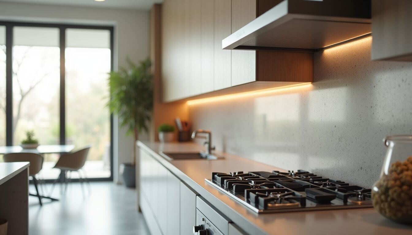 Close-up view of a modern kitchen backsplash