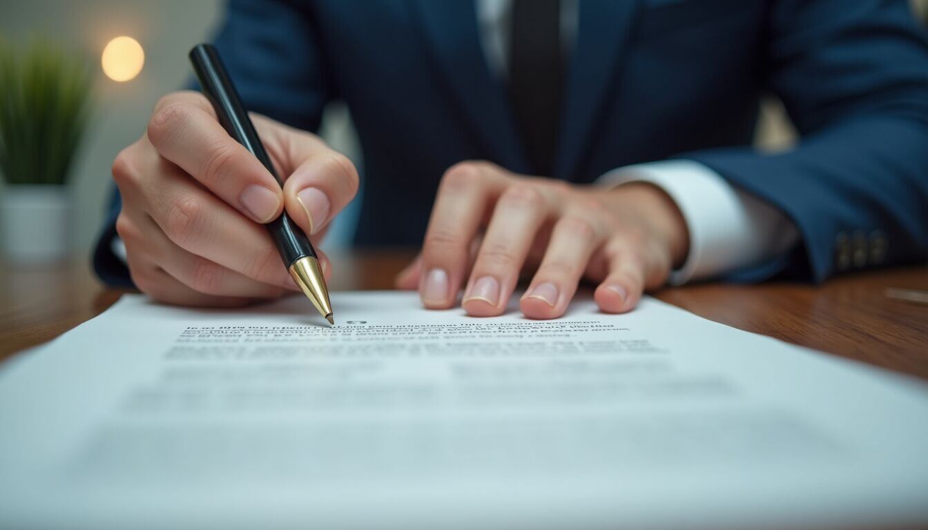 Close-up view of a contract being signed