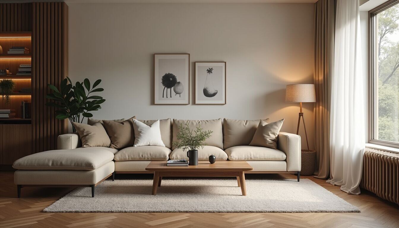 Eye-level view of a cozy living room with modern decor