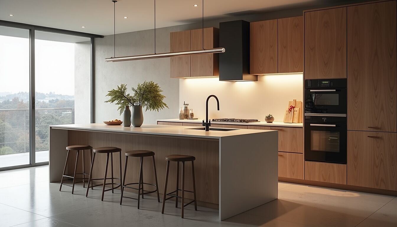High angle view of a multifunctional kitchen island