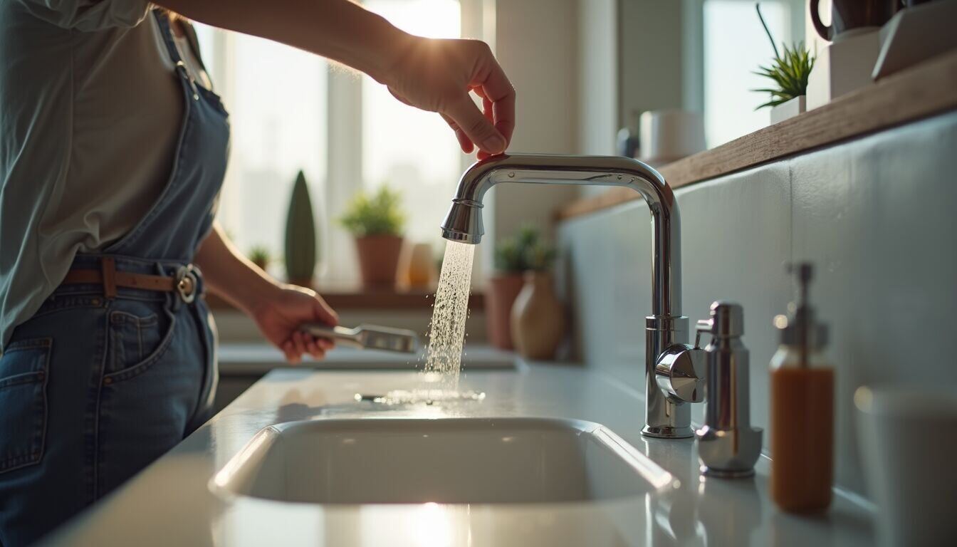 Close-up view of a kitchen faucet being installed