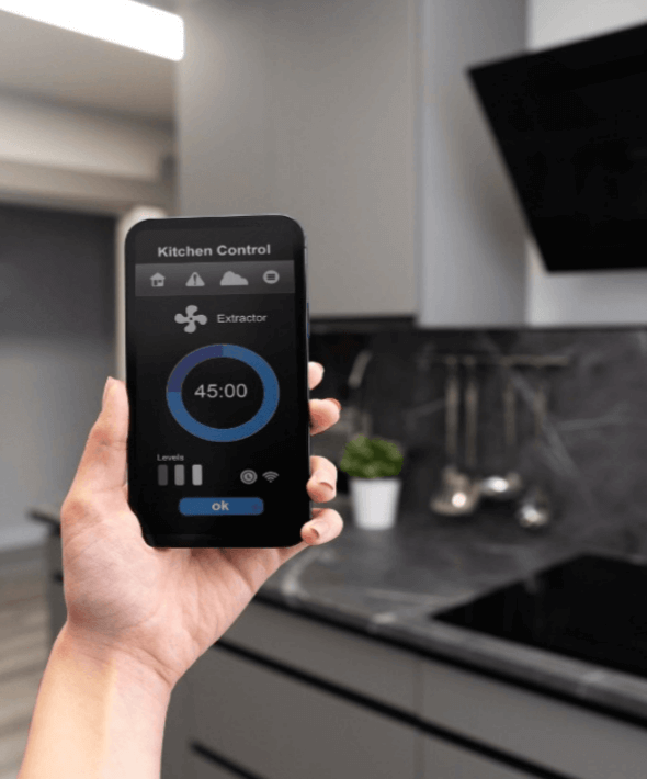 what is a smart home with kitchen controls and pda in hand