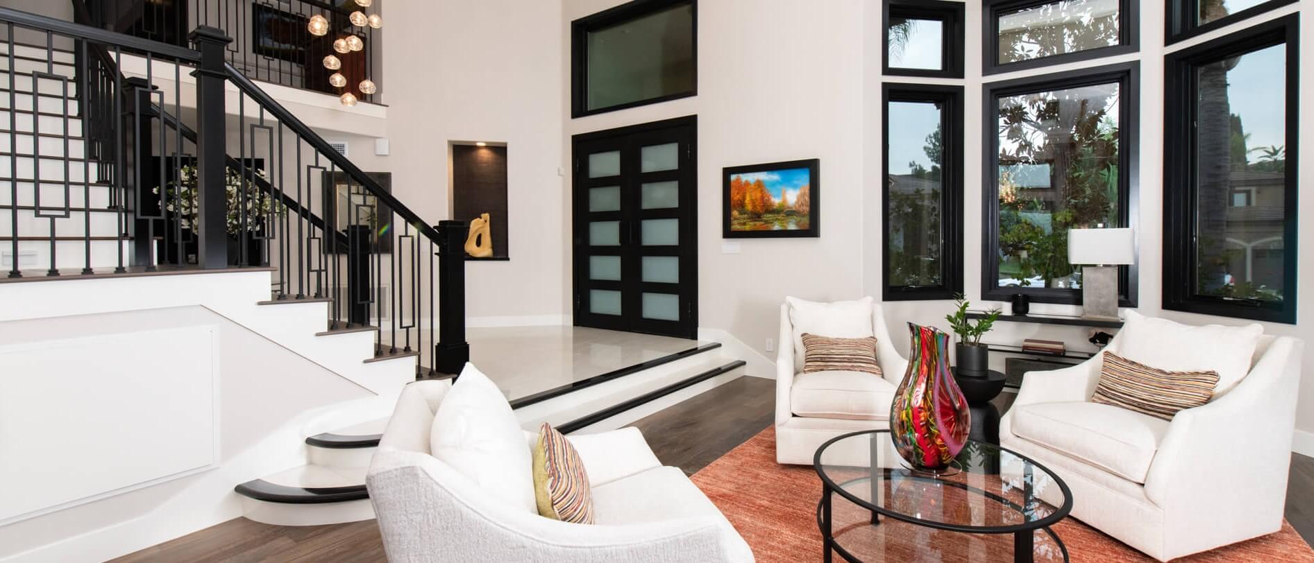 Whole home remodel of staircase and living room design